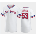 Texas Rangers #53 Adolis Garcia White KLUNKIM Throwback Stitched Flex Base Jersey