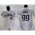 New York Yankees #99 Aaron Judge White KLUNKIM Fashion Pinstripe 'Gothic Legacy Edition' Vapor Premier Limited Stitched Jersey
