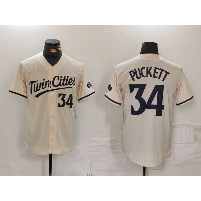 Minnesota Twins #34 Kirby Puckett Number Cream KLUNKIM Cool Base Stitched Jersey