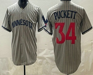 Minnesota Twins #34 Kirby Puckett Grey KLUNKIM Cool Base Stitched Jersey