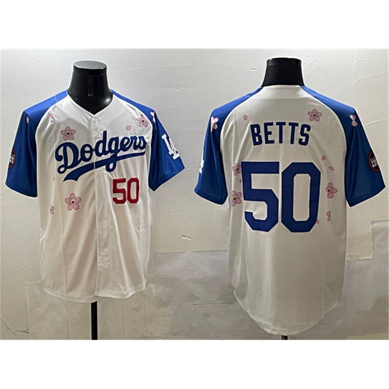Los Angeles Dodgers #50 Mookie Betts White Royal KLUNKIM 2025 Tokyo Series Limited Stitched Jersey
