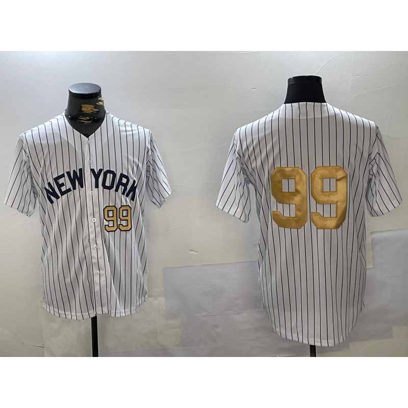 New York Yankees #99 Aaron Judge White KLUNKIM Pinstripe Without Name Fashion Cool Base Jerseys