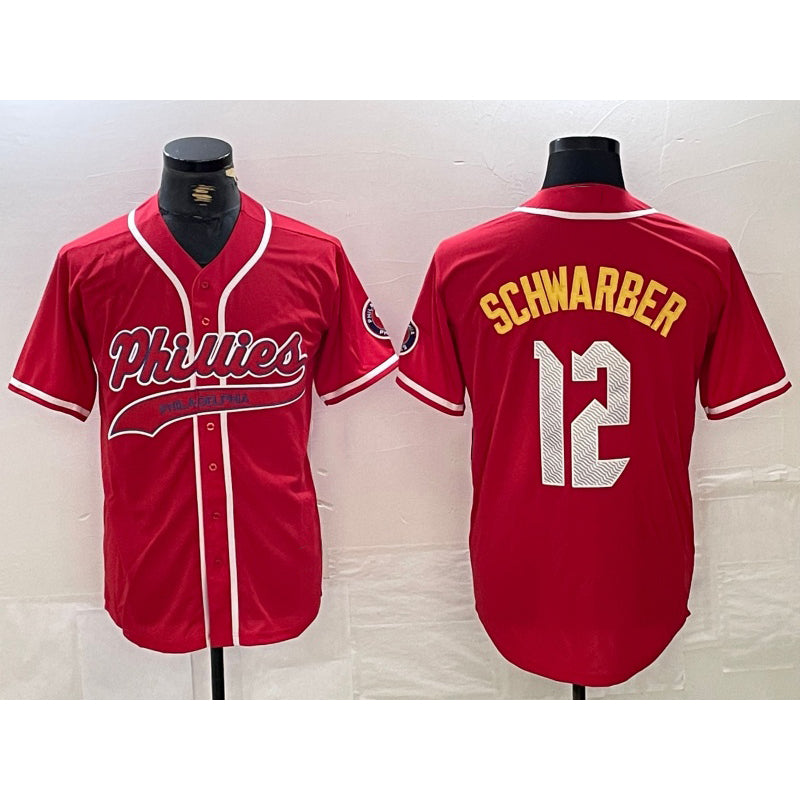 Philadelphia Phillies #12 Kyle Schwarber Red KLUNKIM 2024 City Connect Limited Stitched Jersey 2