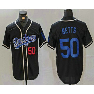 Los Angeles Dodgers #50 Mookie Betts Number Black KLUNKIM Cool Base With Patch Stitched Jersey 2