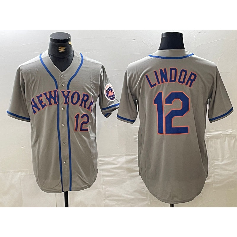 New York Mets #12 Francisco Lindor Number Grey KLUNKIM Stitched Cool Base Jersey