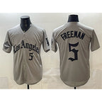 Los Angeles Dodgers #5 Freddie Freeman Grey KLUNKIM LA Gothic Style With 2025 World Series Champions Patch Limited Stitched Jersey