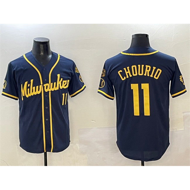 Milwaukee Brewers #11 Jackson Chourio Navy KLUNKIM With Home Patch Limited Stitched Jersey