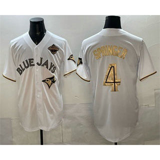 Toronto Blue Jays #4 George Springer White Gold KLUNKIM 2025 American League Champions Limited Stitched Jersey