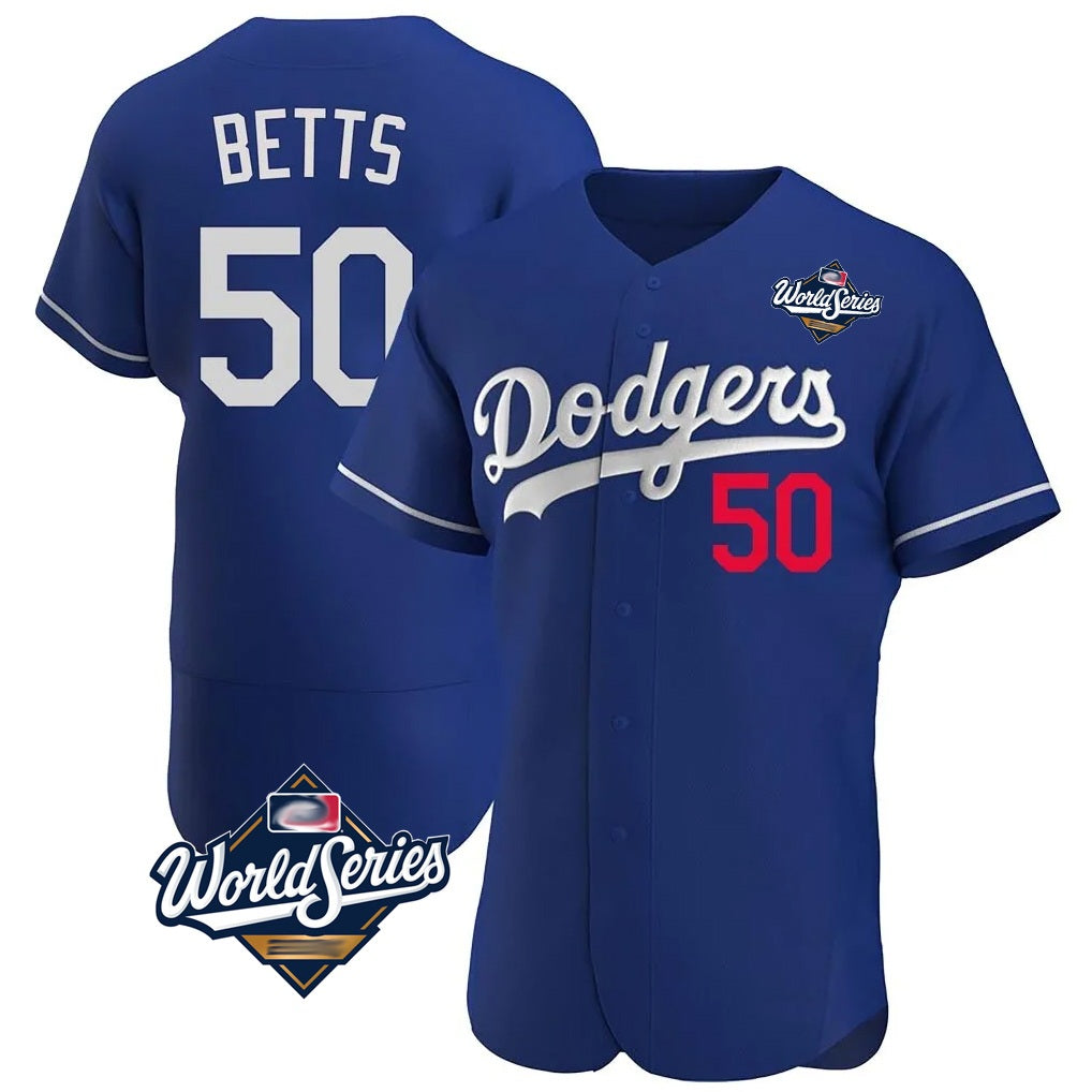Los Angeles Dodgers #50 Mookie Betts Player Royal KLUNKIM World Series Limited Elite Home Stitched Jerseys