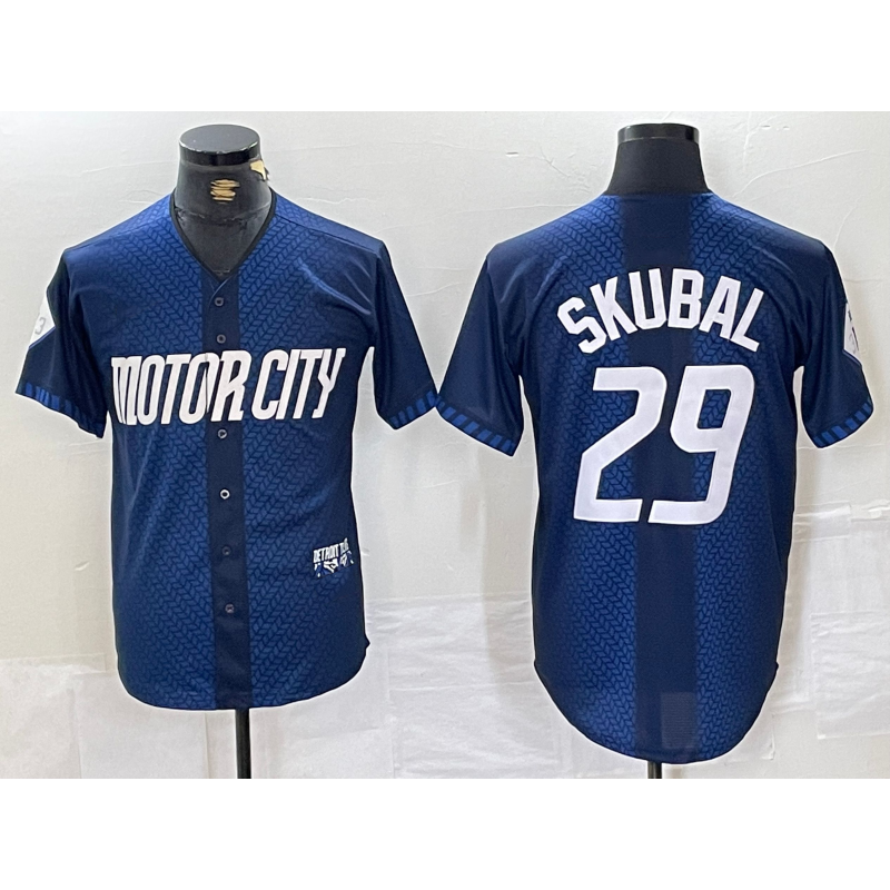 Detroit Tigers #29 Tarik Skubal 2024 Navy KLUNKIM City Connect Cool Base Limited Stitched Jersey