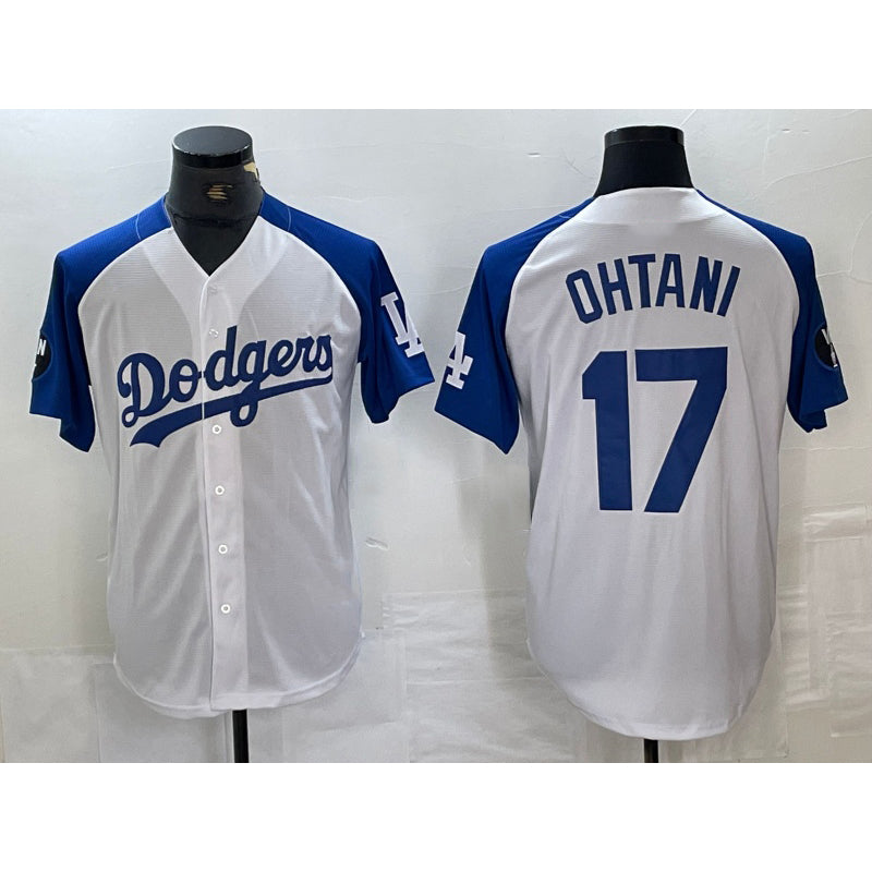 Los Angeles Dodgers #17 Shohei Ohtani White Blue KLUNKIM Fashion Stitched Cool Base Limited Jerseys