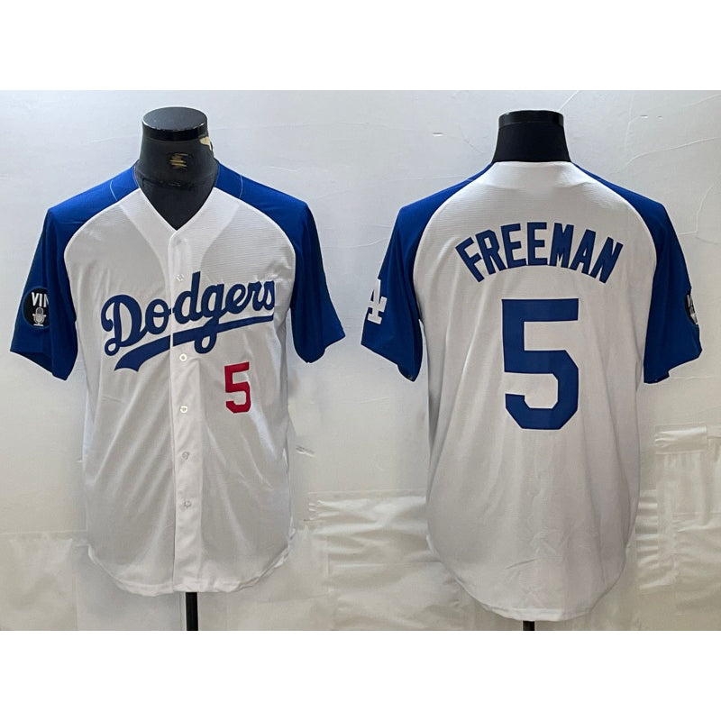 Los Angeles Dodgers #5 Freddie Freeman Number White Blue KLUNKIM Fashion Stitched Cool Base Limited Jerseys