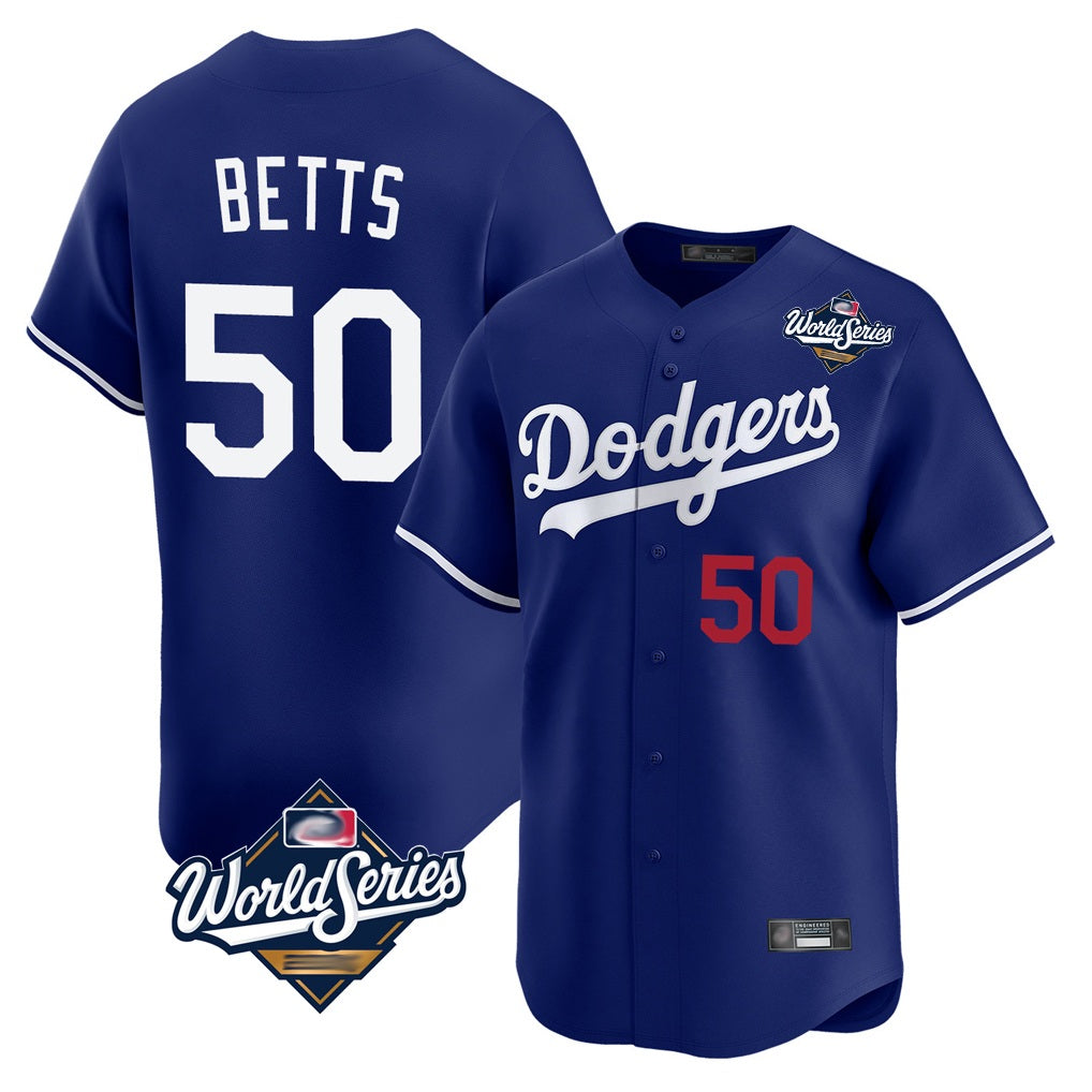 Los Angeles Dodgers #50 Mookie Betts Player Royal KLUNKIM World Series Limited Home Stitched Jerseys