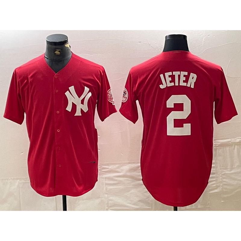 New York Yankees #2 Derek Jeter Red KLUNKIM Fashion Cool Base Jersey