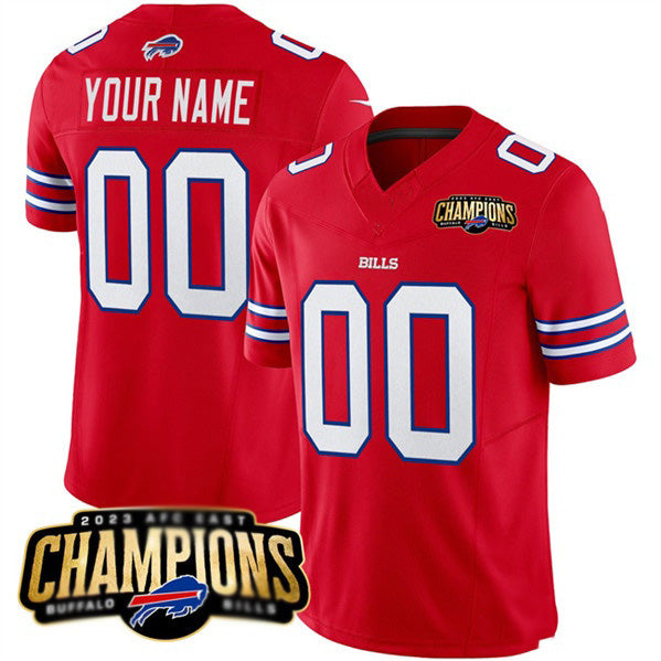 Custom B.Bills Active Player Red KLUNKIM 2023 F.U.S.E. AFC East Champions Ptach Stitched Jersey