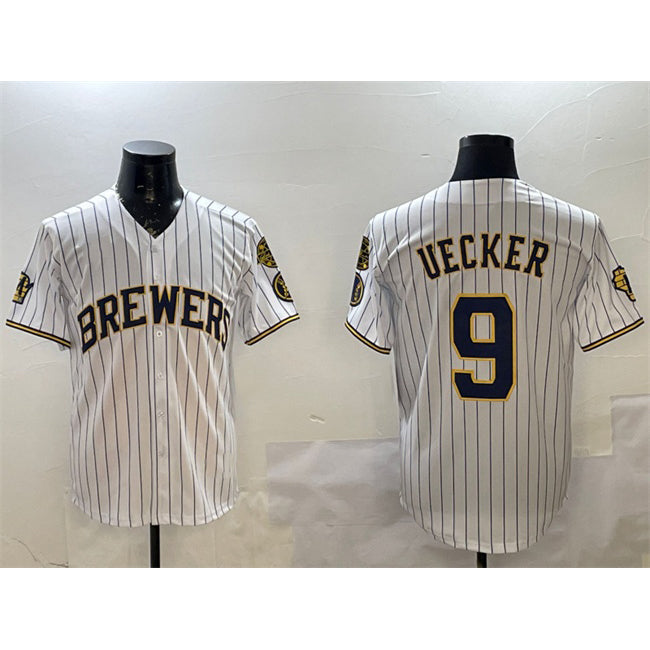 Milwaukee Brewers #9 Bob Uecker White KLUNKIM With Home Patch Limited Stitched Jersey