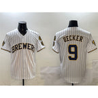 Milwaukee Brewers #9 Bob Uecker White KLUNKIM With Home Patch Limited Stitched Jersey