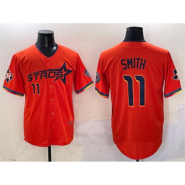 Houston Astros #11 Cam Smith Orange KLUNKIM 2025 City Connect With Texas Patch Limited Stitched Jersey