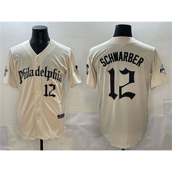 Philadelphia Phillies #12 Kyle Schwarber Cream KLUNKIM Gothic Vapor Limited Stitched Jersey