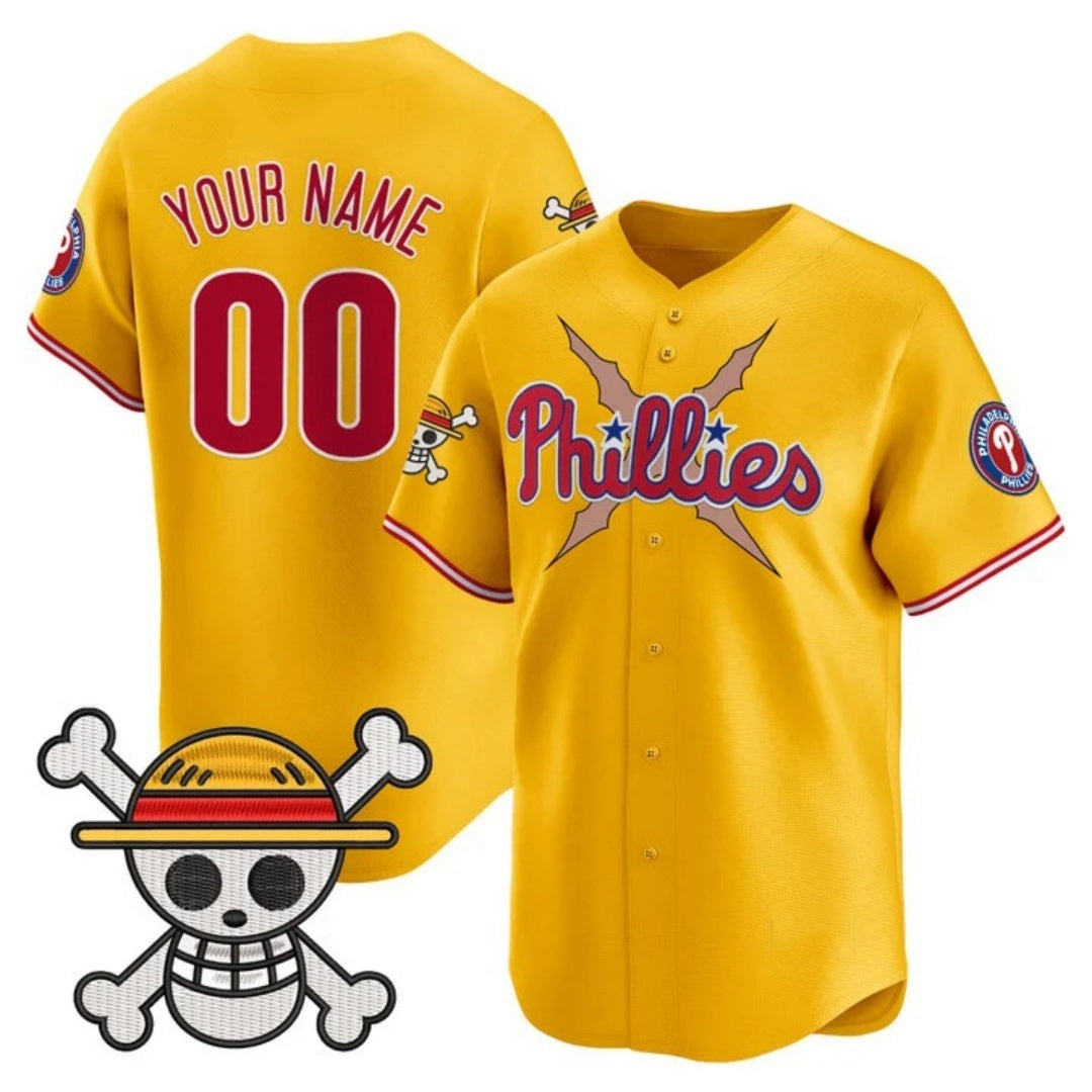 Custom Philadelphia Phillies x One Piece Gold KLUNKIM Vapor Premier Limited Jersey - Stitched