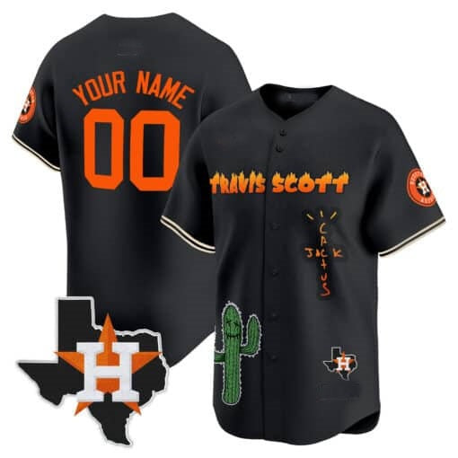 Custom Houston Astros Cactus Jack Patch Vapor Premier Limited Jersey V9 ¨C Black KLUNKIM
