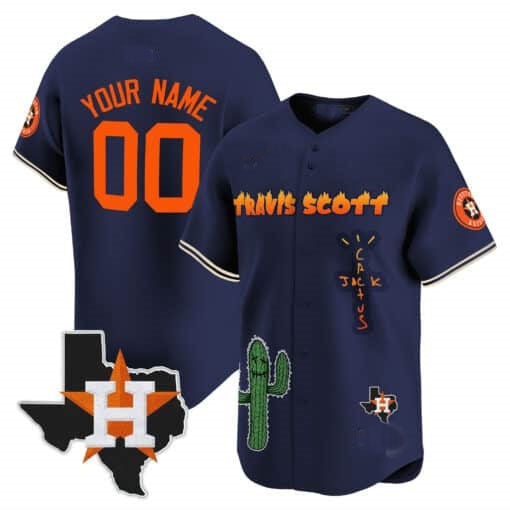 Custom Houston Astros Cactus Jack Patch Vapor Premier Limited Jersey V9 - Navy KLUNKIM