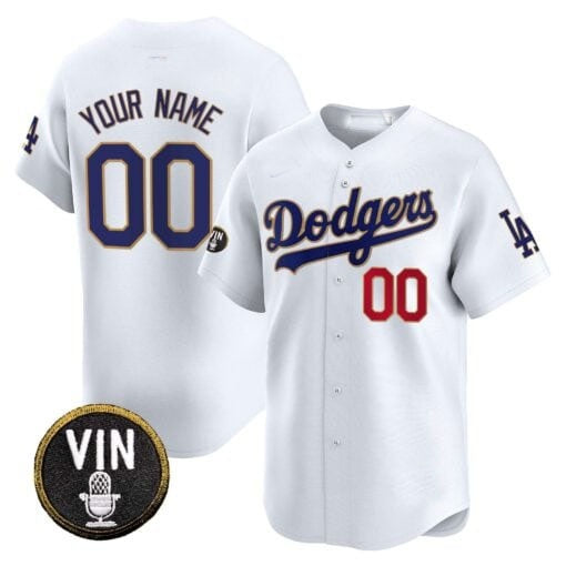 Custom Los Angeles Dodgers Vin Scully Patch Gold Trim Vapor Premier Limited Jersey ¨C All Stitched-White KLUNKIM