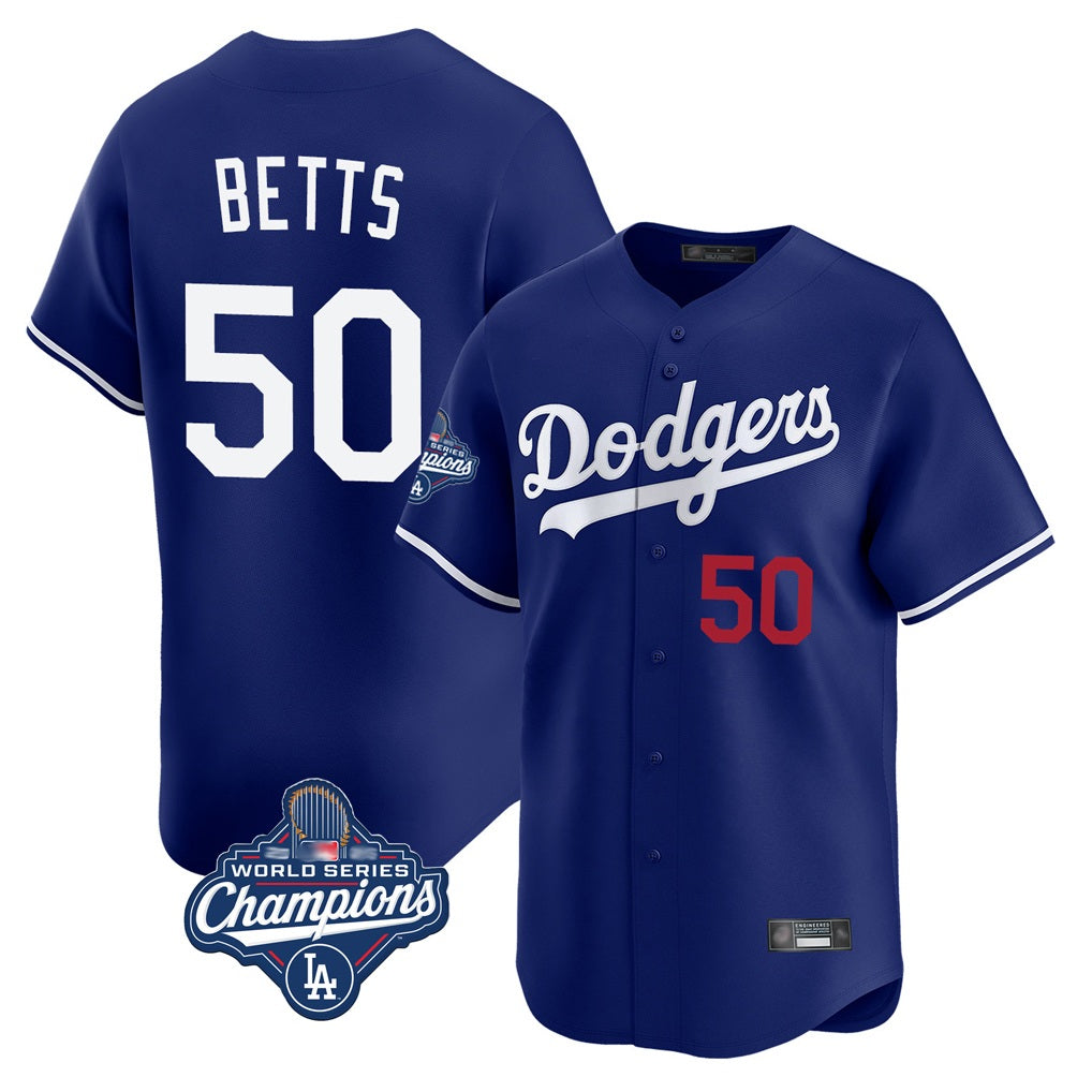Los Angeles Dodgers #50 Mookie Betts Player Royal KLUNKIM World Series Meet Limited Home Stitched Jerseys