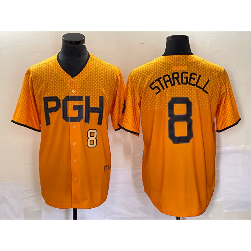 Pittsburgh Pirates #8 Willie Stargell Number Gold KLUNKIM 2023 City Connect Stitched Jersey