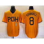 Pittsburgh Pirates #8 Willie Stargell Number Gold KLUNKIM 2023 City Connect Stitched Jersey