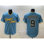 Milwaukee Brewers #9 Bob Uecker Powder Blue KLUNKIM City Connect With Patch Cool Base Stitched Jersey
