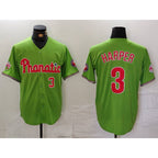 Philadelphia Phillies #3 Bryce Harper Number Green KLUNKIM With Patch Stitched Cool Base Jersey
