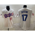 Los Angeles Dodgers #17 Shohei Ohtani White KLUNKIM With American Flag Patch Limited Stitched Jersey