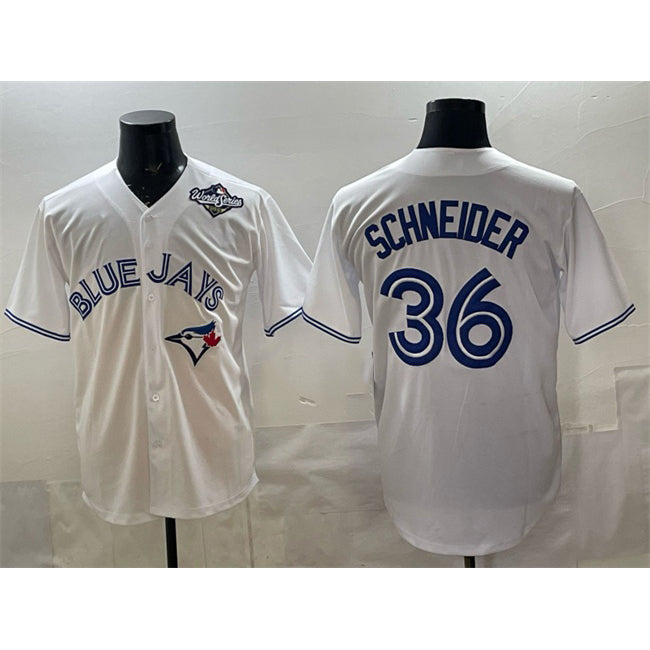 Toronto Blue Jays #36 Davis Schneider White KLUNKIM 2025 World Series Home Cool Base Stitched Jersey