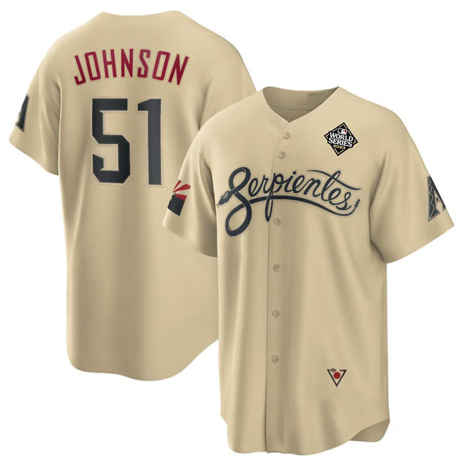 Arizona Diamondbacks #51 Randy Johnson Gold KLUNKIM 2023 World Series City Connect Cool Base Stitched Jersey
