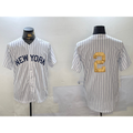 New York Yankees #2 Derek Jeter White KLUNKIM Pinstripe Without Name Fashion Cool Base Jersey 2