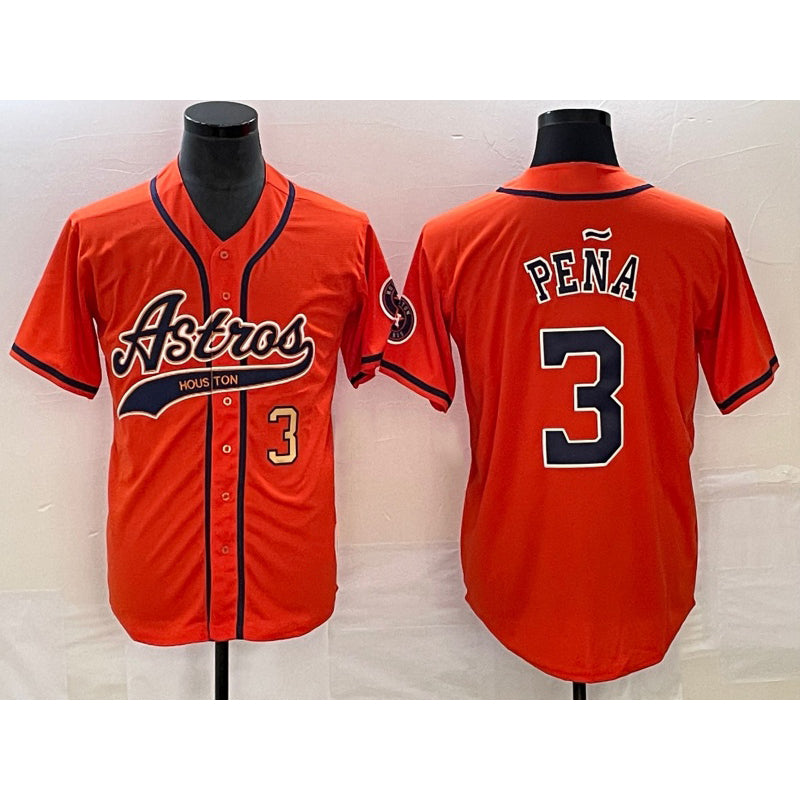 Houston Astros #3 Jeremy Pena Number Orange KLUNKIM With Patch Cool Base Stitched Jersey