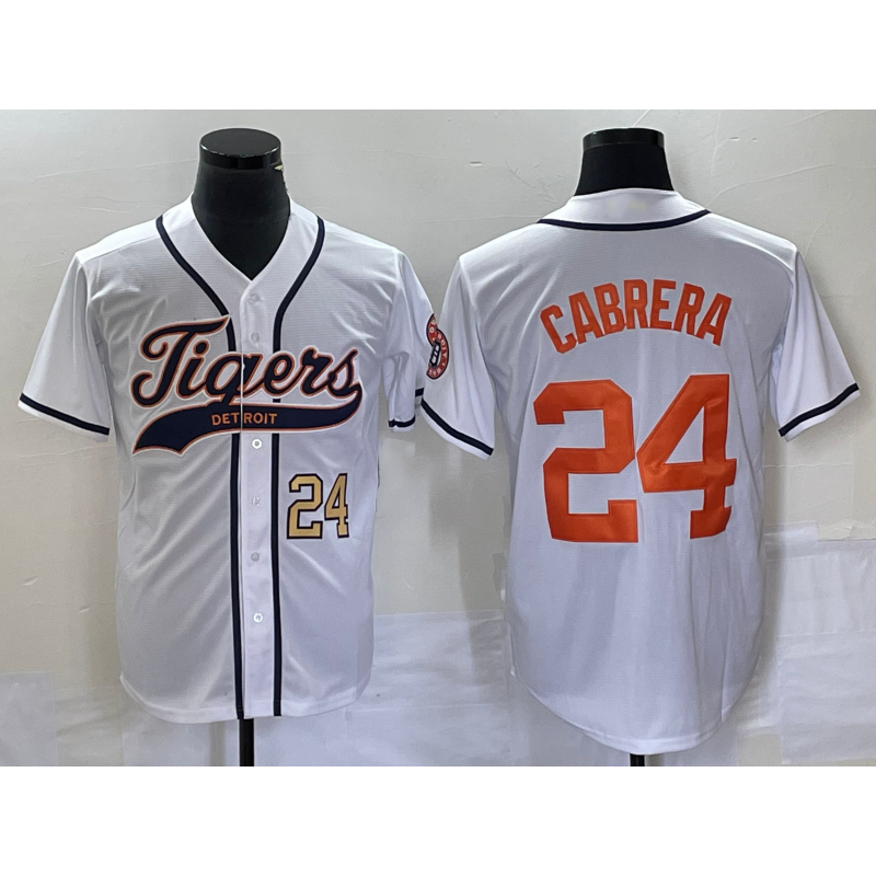 Detroit Tigers #24 Miguel Cabrera Number White KLUNKIM Cool Base Stitched Jersey