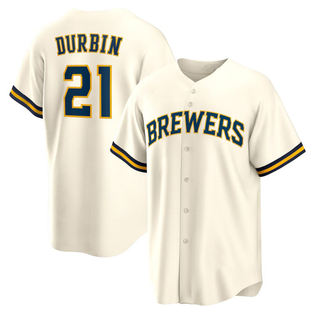 Milwaukee Brewers #21 Caleb Durbin Cream KLUNKIM Home Replica Jersey