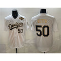 Los Angeles Dodgers #50 Mookie Betts White Gold KLUNKIM 2025 World Series Patch Limited Stitched Jersey