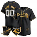 Custom Atlanta Braves 2024 Robinson & Georgia Patch Vapor Premier Limited Jersey ¨C Black Gold KLUNKIM