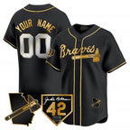 Custom Atlanta Braves 2024 Robinson & Georgia Patch Vapor Premier Limited Jersey ¨C Black Gold KLUNKIM