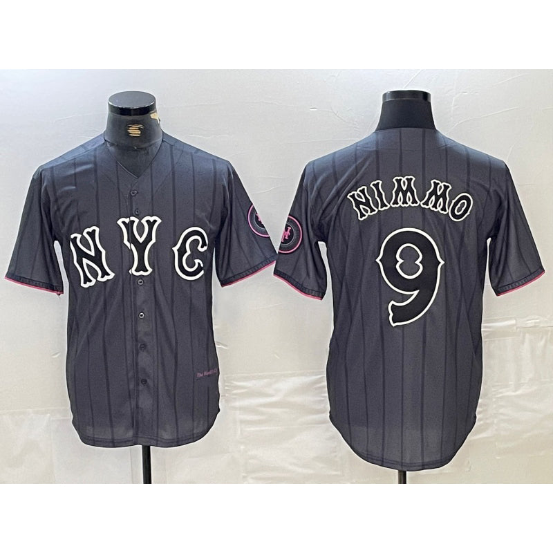 New York Mets #9 Brandon Nimmo Gray KLUNKIM 2024 City Connect Cool Base Stitched Jersey