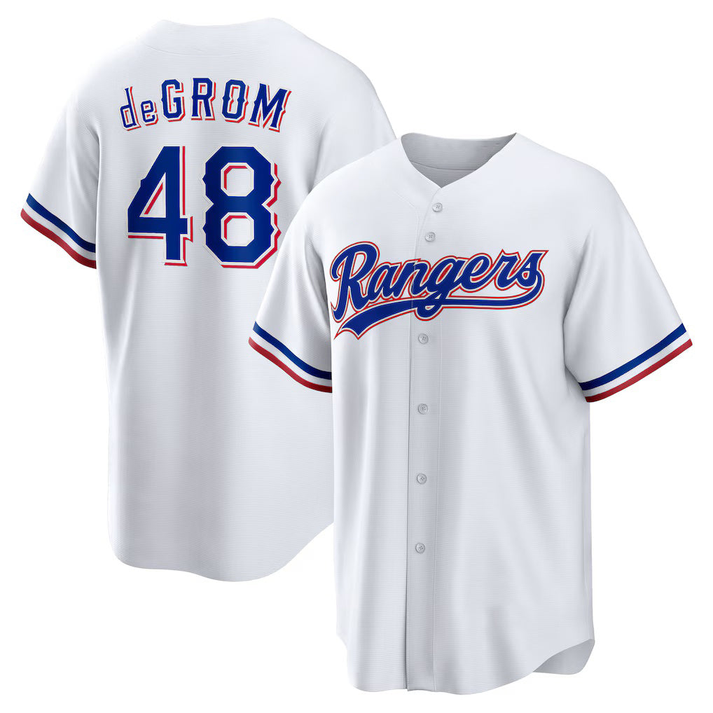 Texas Rangers #48 Jacob deGrom White KLUNKIM Home Replica Player Jersey