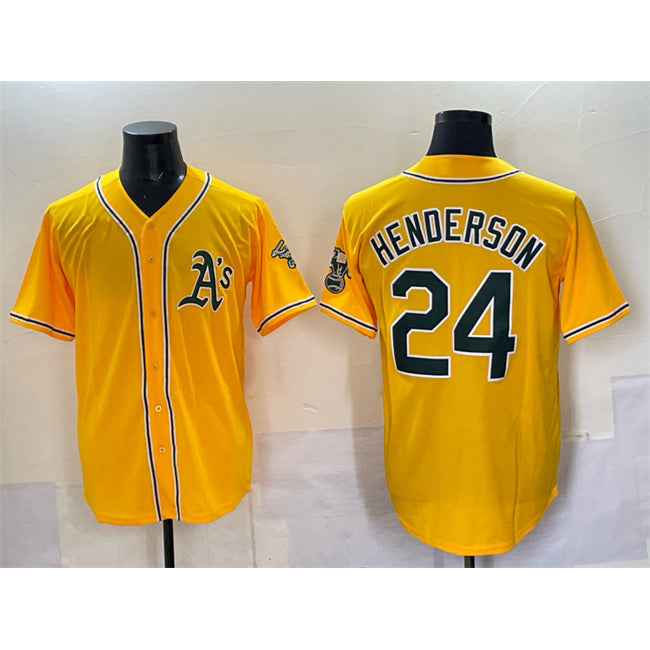Oakland Athletics #24 Rickey Henderson Yellow KLUNKIM With Patch Stitched Baseball Jersey