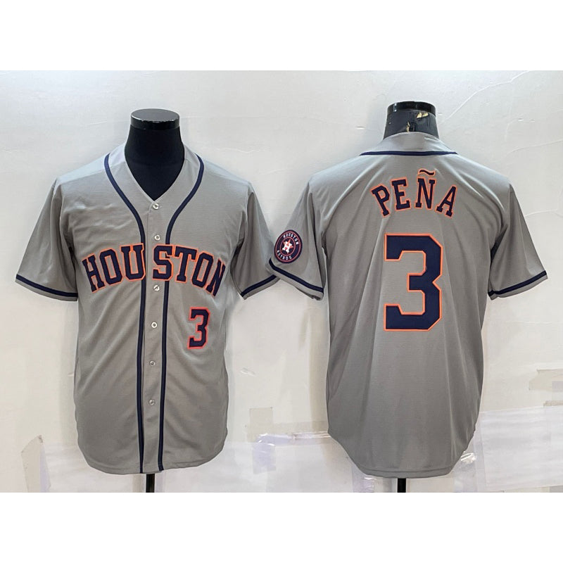 Houston Astros #3 Jeremy Pena Number Grey KLUNKIM With Patch Stitched Cool Base Jersey