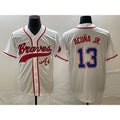 Atlanta Braves #13 Ronald Acuna Jr White KLUNKIM Cool Base With Patch Stitched Jersey 2