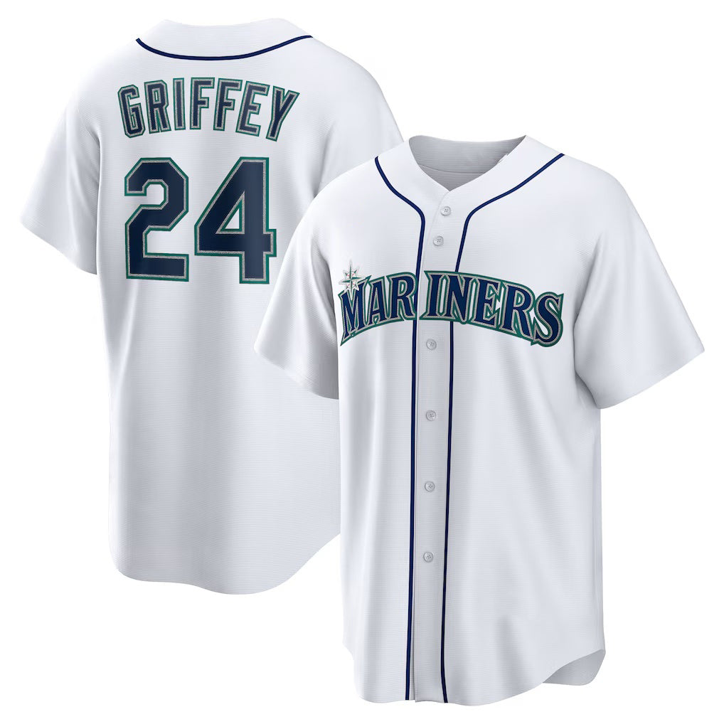 Seattle Mariners #24 Ken Griffey Jr. White KLUNKIM Retired Player Replica Jersey