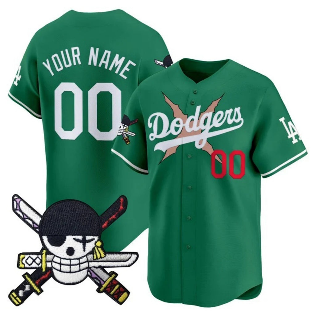 Custom Los Angeles Dodgers x One Piece Green KLUNKIM Zoro Patch Vapor Premier Limited Jersey - Stitched