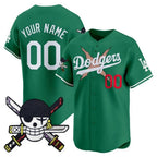 Custom Los Angeles Dodgers x One Piece Green KLUNKIM Zoro Patch Vapor Premier Limited Jersey - Stitched